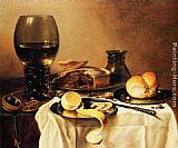Breakfast Still Life With Roemer, Meat Pie, Lemon And Bread by Pieter Claesz